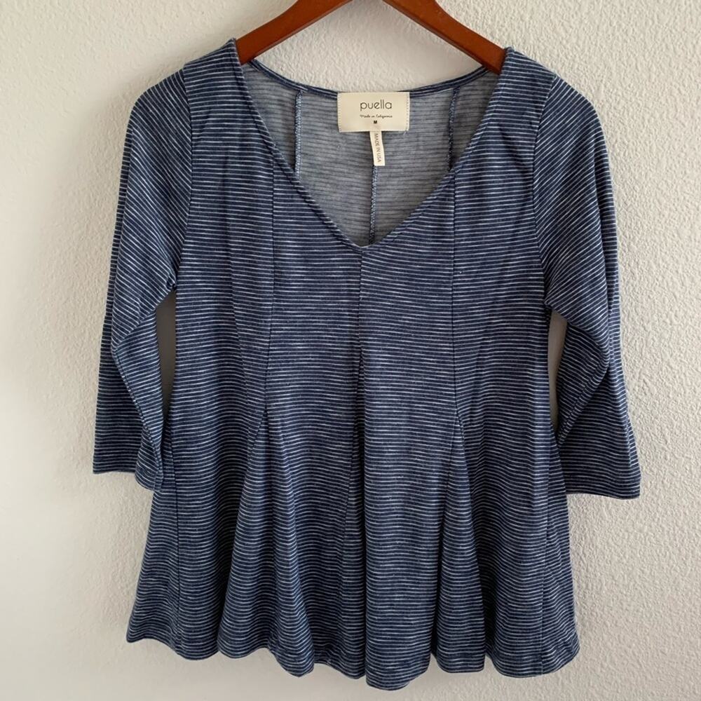 Anthropologie Puella Navy Striped Swing Top Medium